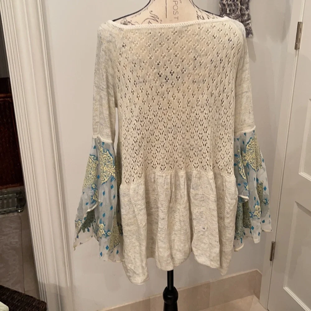 Free People Cream Sweater with Blue Accents - Picture 3 of 6